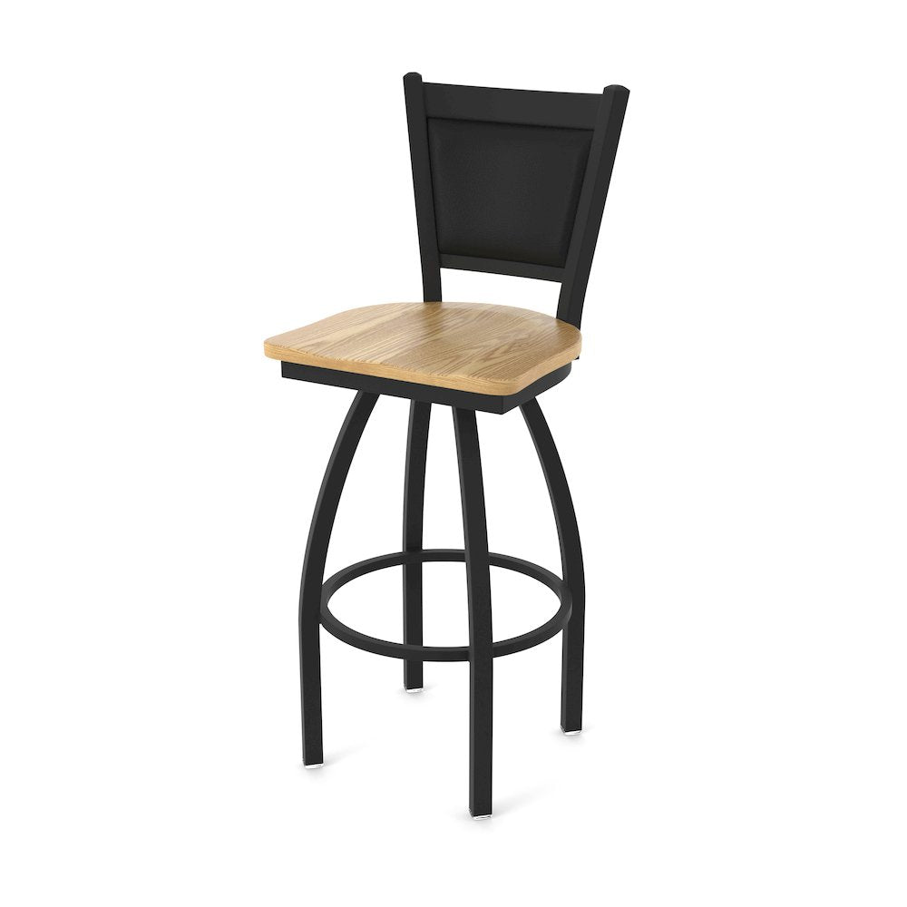 Swivel Counter Stool with Black Wrinkle Finish and Natural Oak Seat