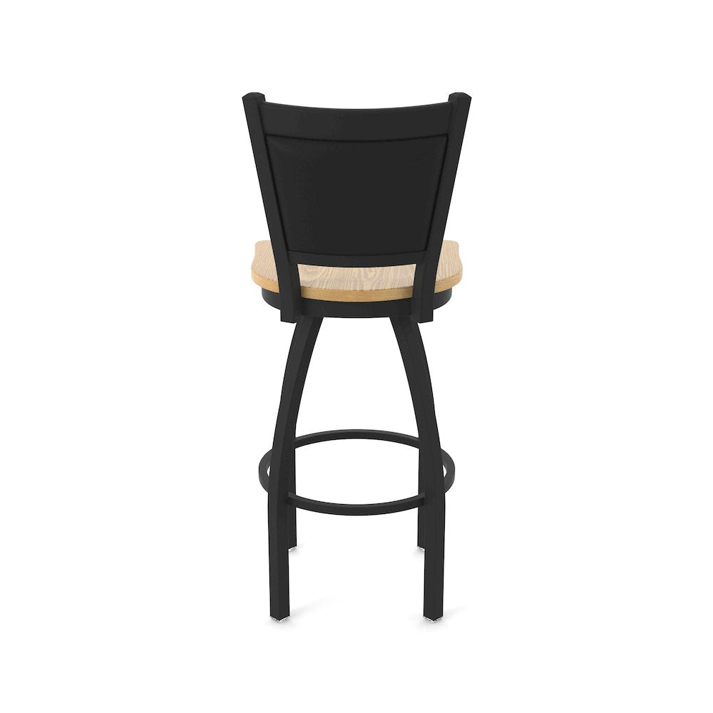 Swivel Counter Stool with Black Wrinkle Finish and Natural Oak Seat