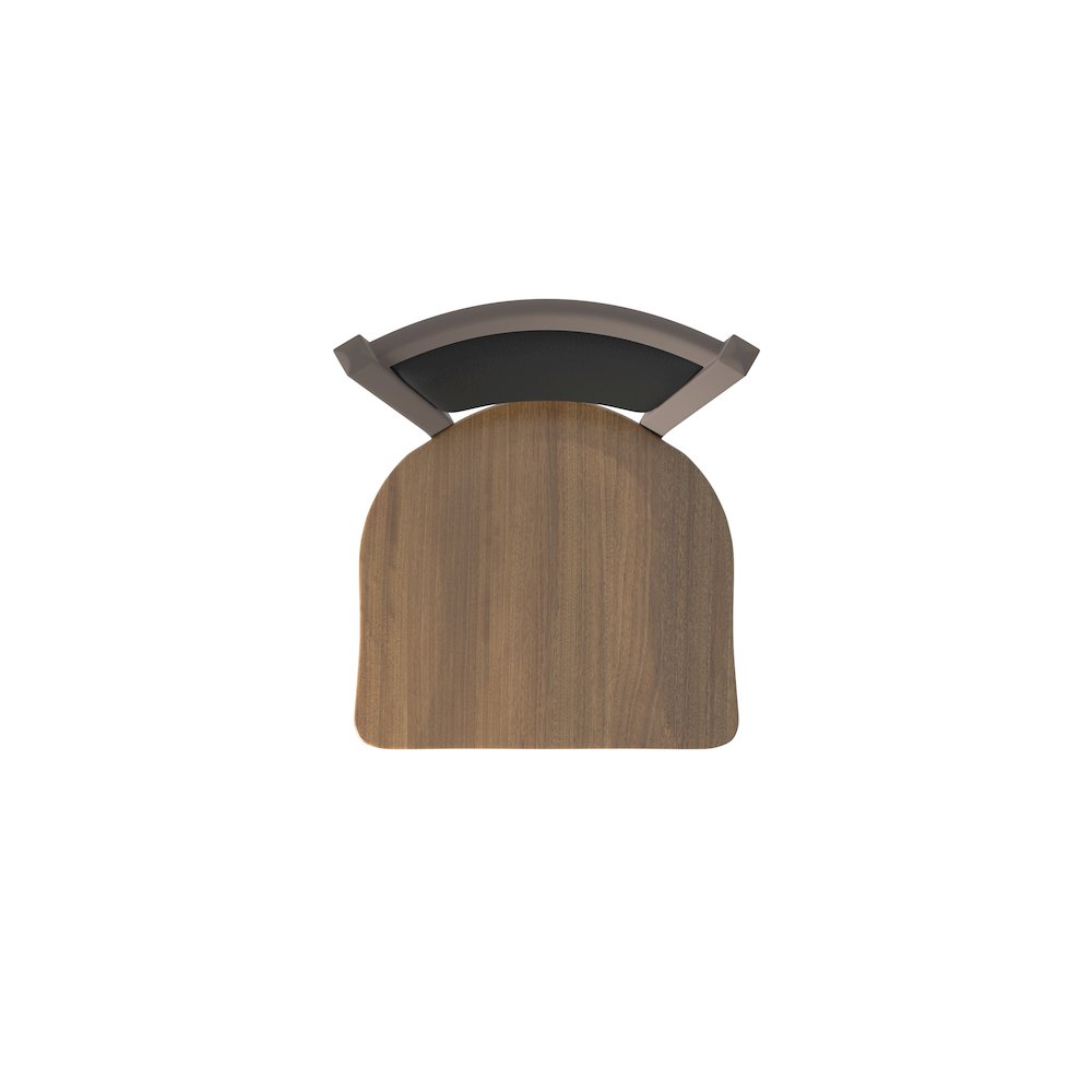 Swivel Counter Stool with Bronze Finish and Dark Maple Seat and Black Vinyl Back
