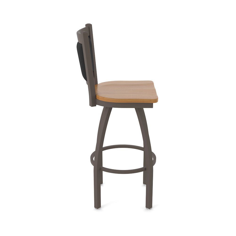 Swivel Counter Stool with Bronze Finish and Medium Maple Seat and Black Vinyl