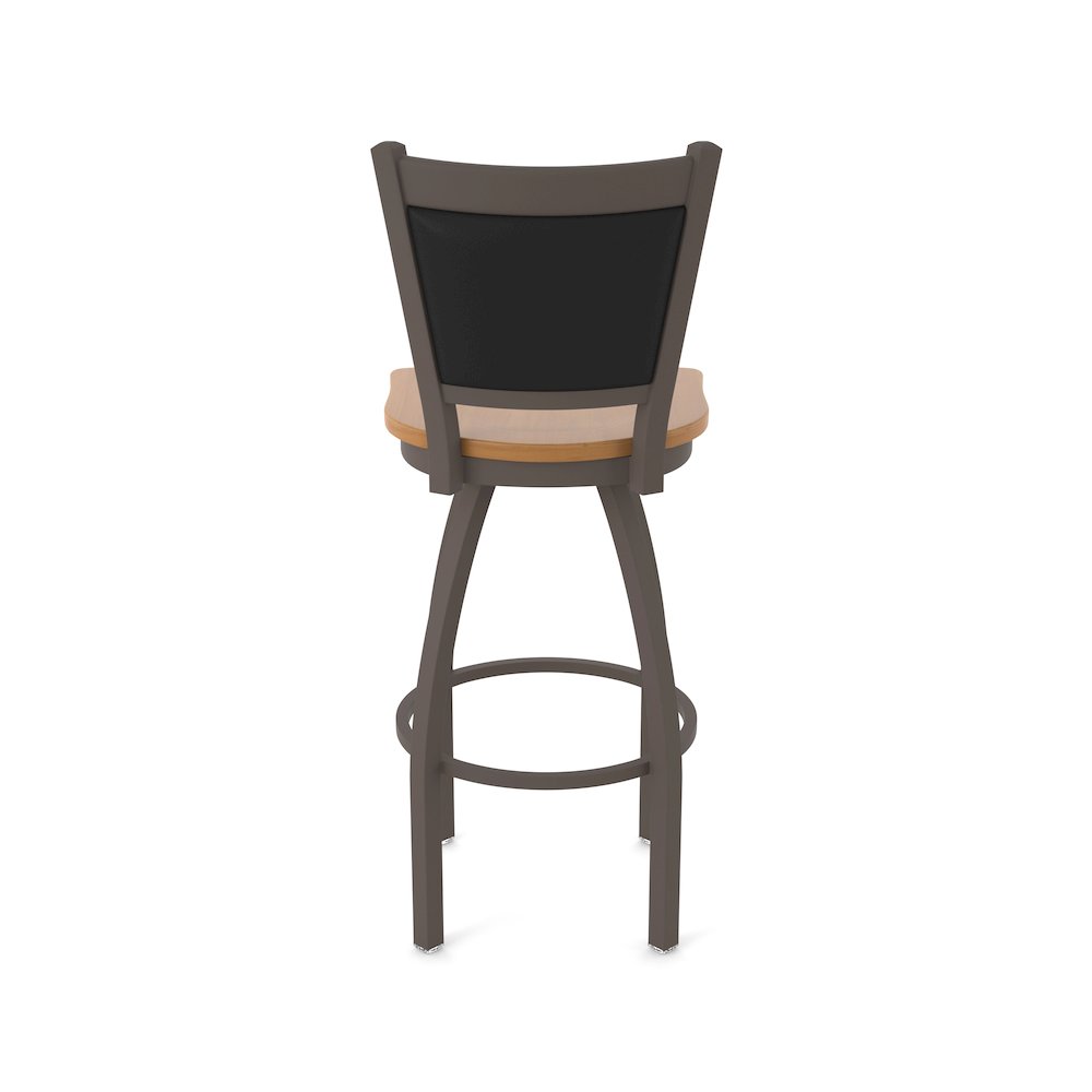 Swivel Counter Stool with Bronze Finish and Medium Maple Seat and Black Vinyl