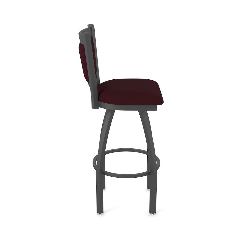 Swivel Counter Stool with Pewter Finish and Canter Bordeaux Seat and Back