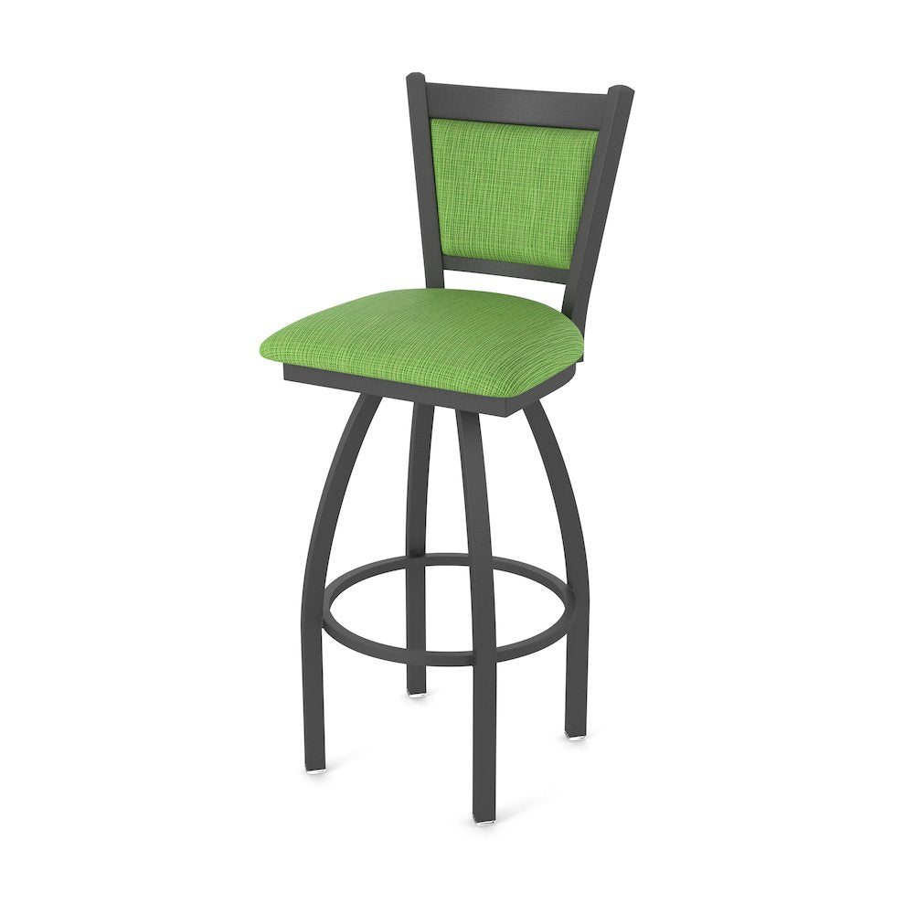 Swivel Counter Stool with Pewter Finish and Graph Parrot Seat and Back