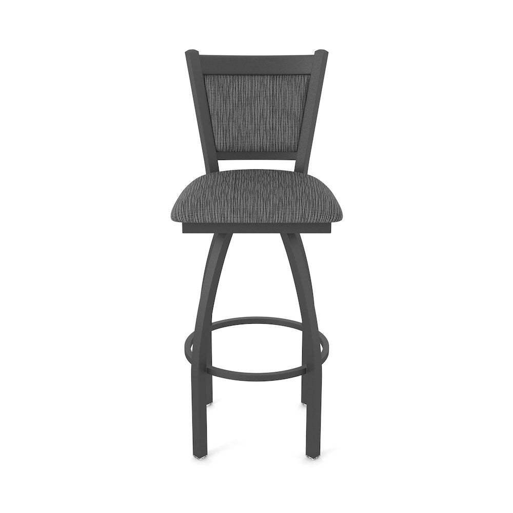 Swivel Counter Stool with Pewter Finish and Graph Coal Seat and Back