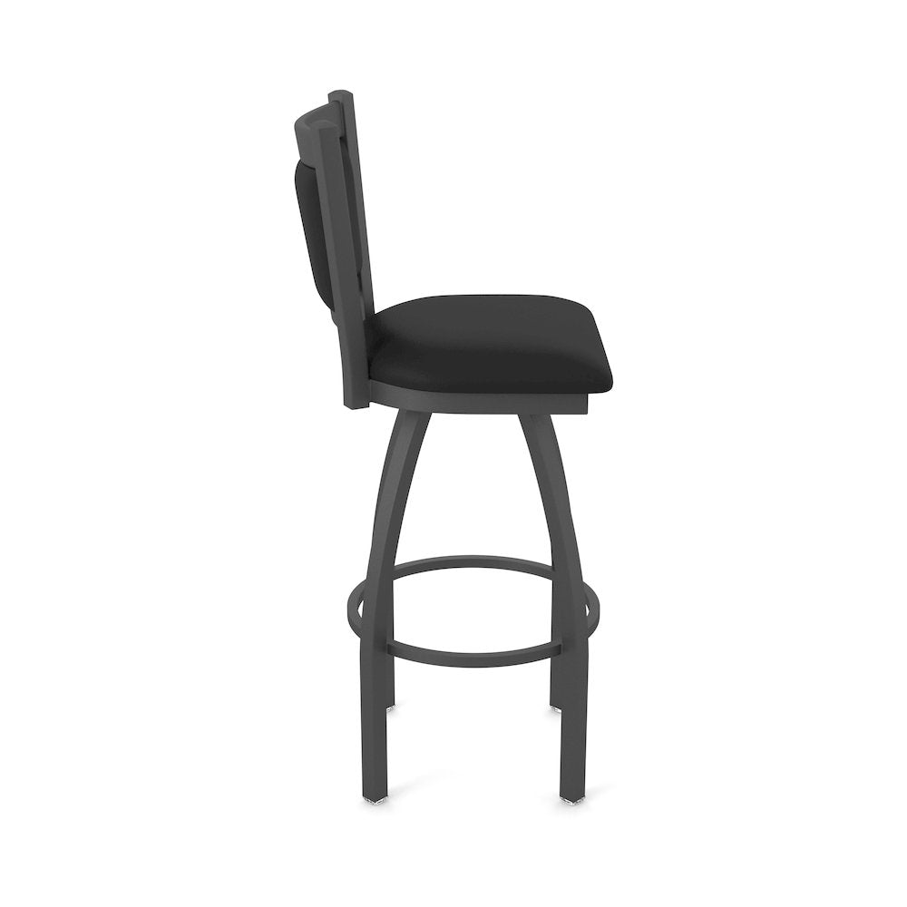 Swivel Counter Stool with Pewter Finish and Black Vinyl Seat and Back