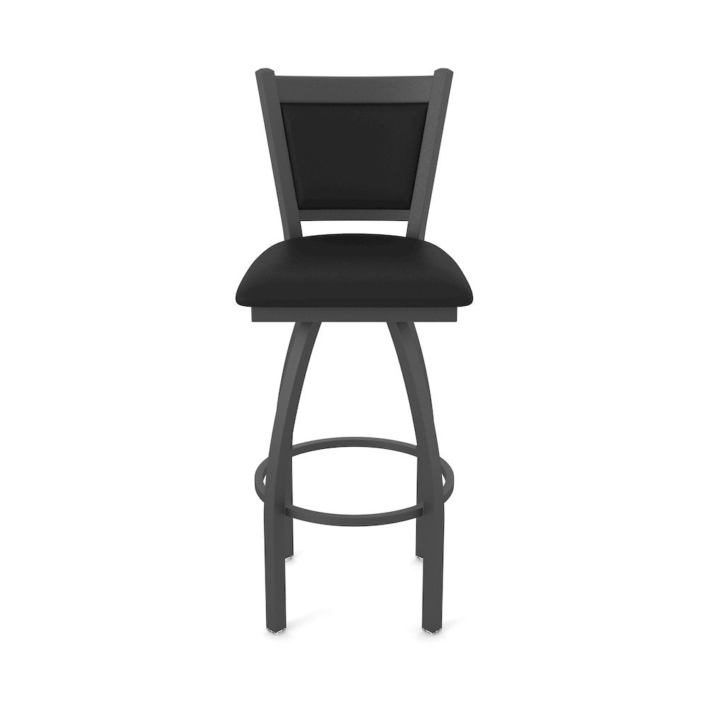 Swivel Counter Stool with Pewter Finish and Black Vinyl Seat and Back