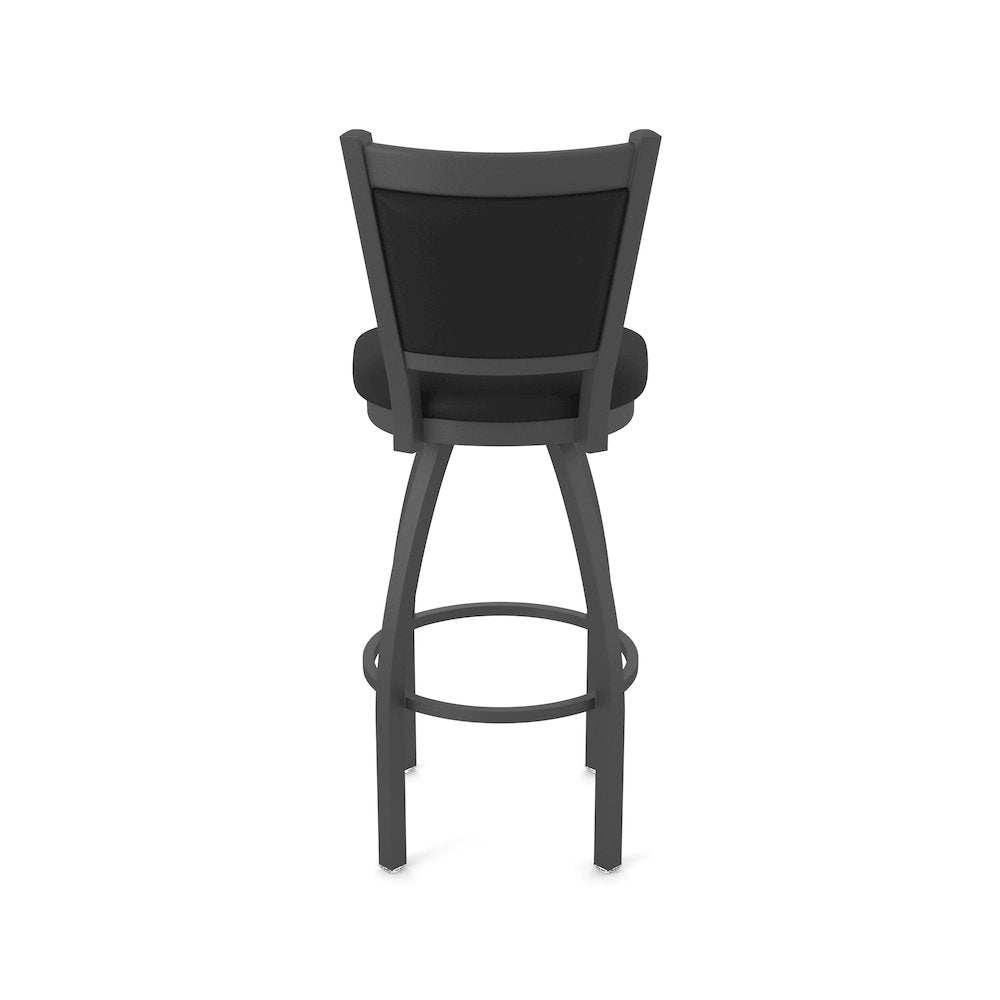 Swivel Counter Stool with Pewter Finish and Black Vinyl Seat and Back