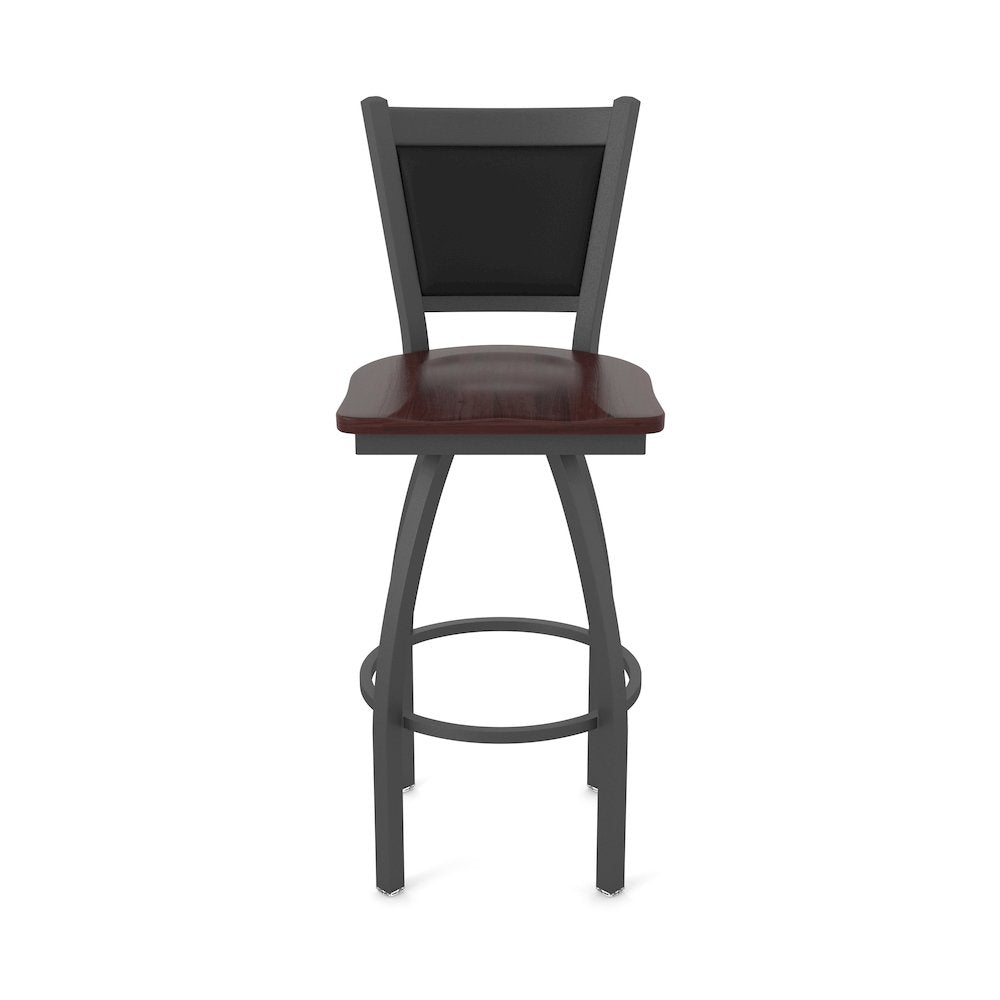 Swivel Counter Stool with Pewter Finish and Dark Cherry Maple Seat
