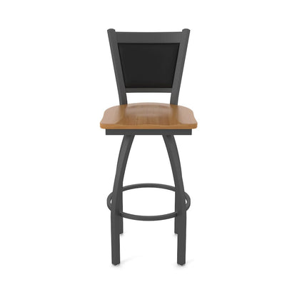 Swivel Counter Stool with Pewter Finish and Medium Maple Seat and Black Vinyl