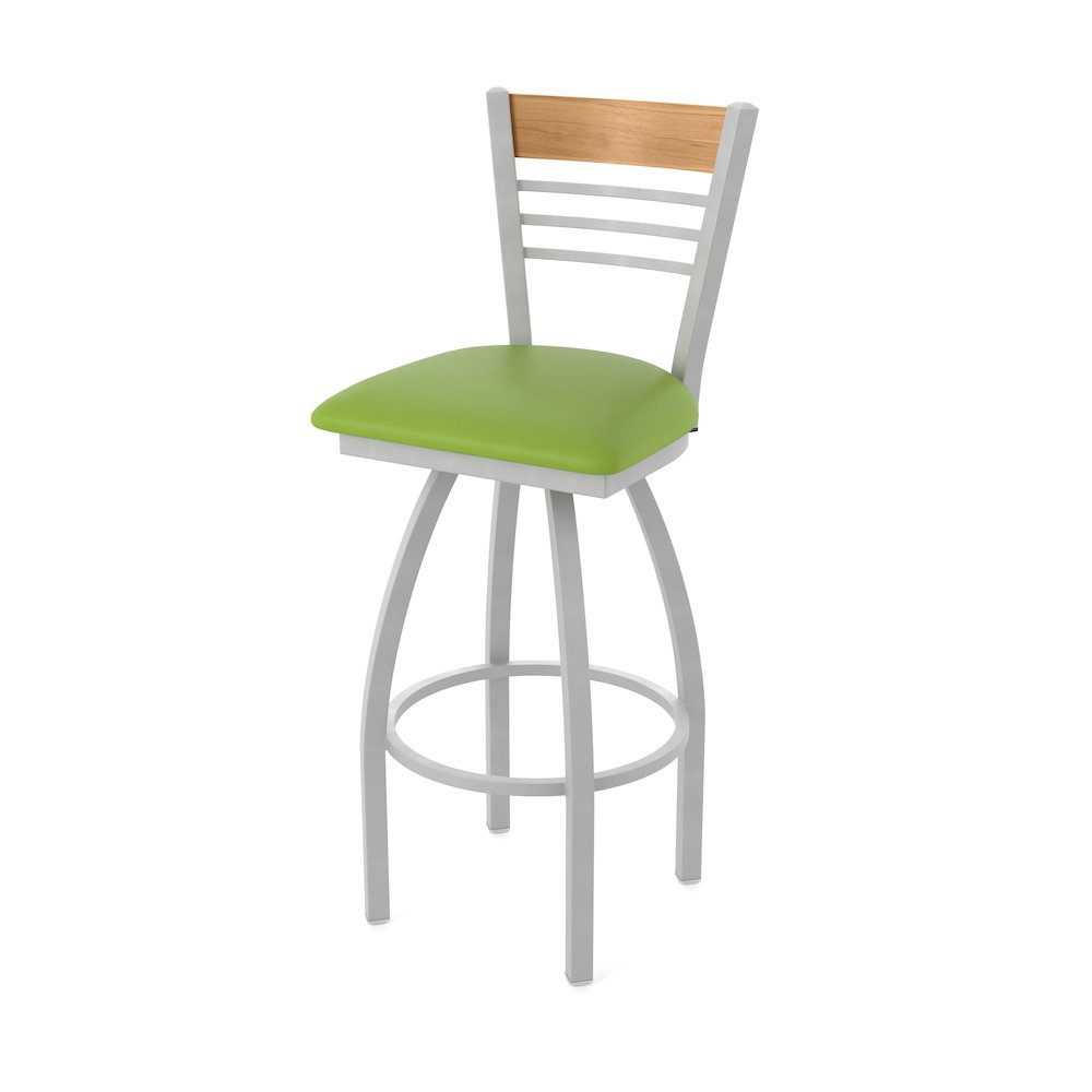 25" Swivel Counter Stool, Anodized Nickel Finish, Medium Back