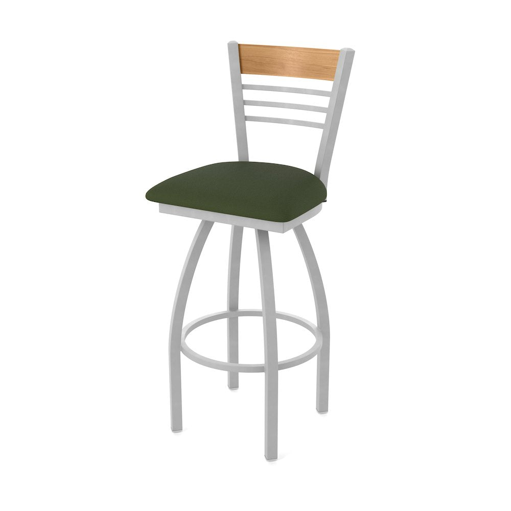 25" Swivel Counter Stool, Anodized Nickel Finish, Medium Back, Canter Pine Seat