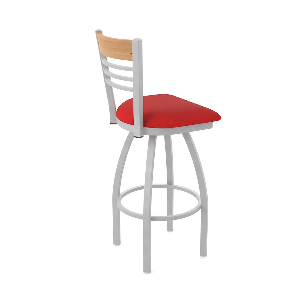 25" Swivel Counter Stool, Anodized Nickel Finish, Medium Back, Canter Red Seat