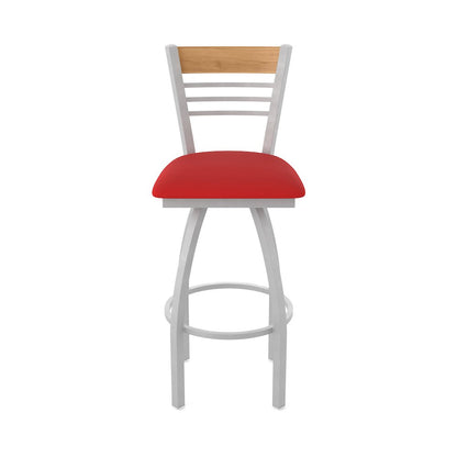 25" Swivel Counter Stool, Anodized Nickel Finish, Medium Back, Canter Red Seat