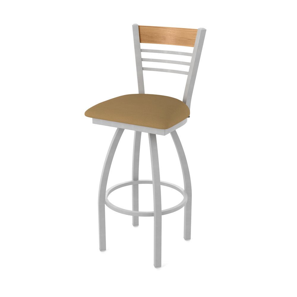 25" Swivel Counter Stool, Anodized Nickel Finish, Medium Back