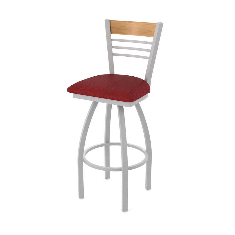 25" Swivel Counter Stool, Anodized Nickel Finish, Medium Back, Graph Ruby Seat