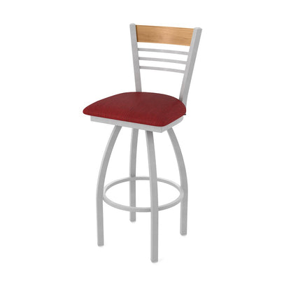 25" Swivel Counter Stool, Anodized Nickel Finish, Medium Back, Graph Ruby Seat