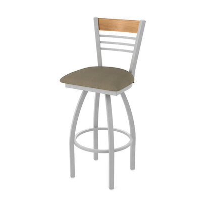 25" Swivel Counter Stool, Anodized Nickel Finish, Medium Back, Graph Cork Seat