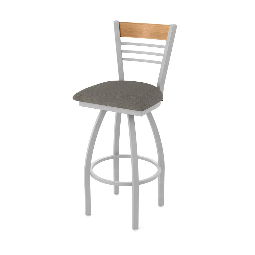 25" Swivel Counter Stool, Anodized Nickel Finish, Medium Back