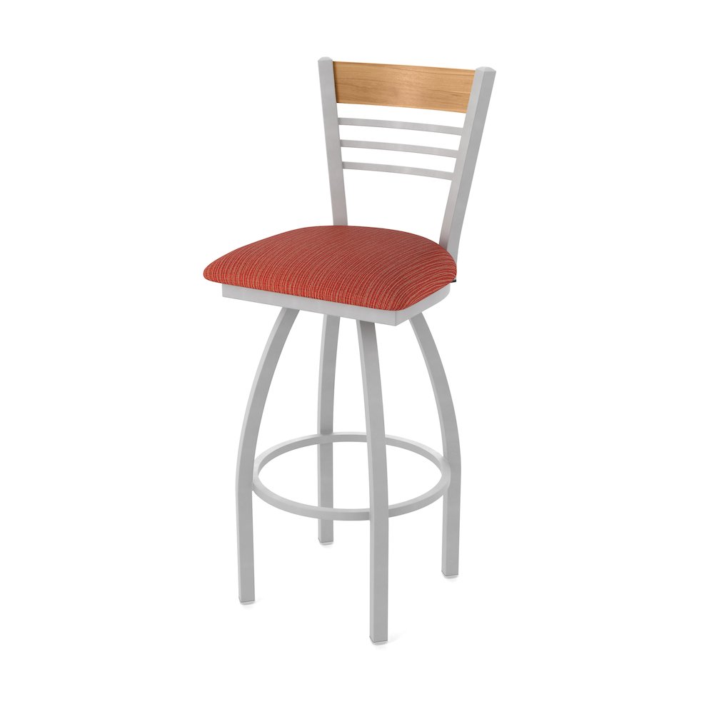 25" Swivel Counter Stool, Anodized Nickel Finish, Medium Back, Graph Poppy Seat