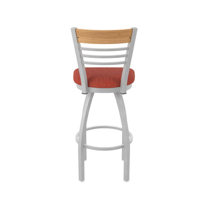 25" Swivel Counter Stool, Anodized Nickel Finish, Medium Back, Graph Poppy Seat