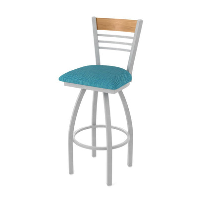 25" Swivel Counter Stool, Anodized Nickel Finish, Medium Back, Graph Tidal Seat