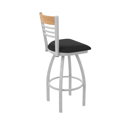 25" Swivel Counter Stool, Anodized Nickel Finish, Medium Back, Black Vinyl Seat