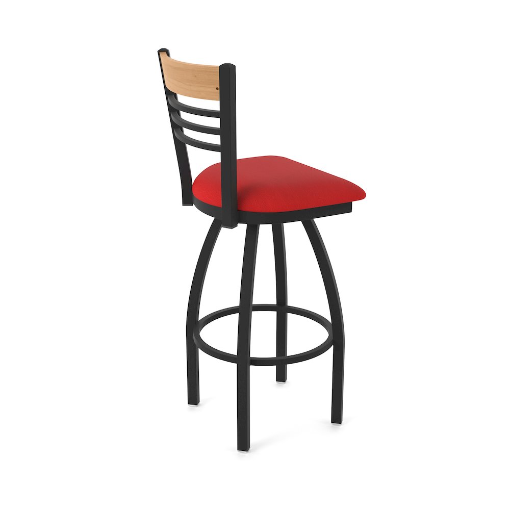25" Swivel Counter Stool, Black Wrinkle Finish, Medium Back, Canter Red Seat