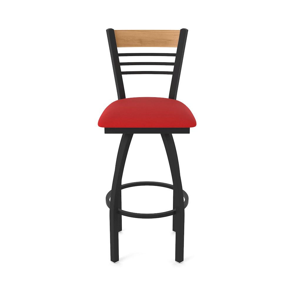 25" Swivel Counter Stool, Black Wrinkle Finish, Medium Back, Canter Red Seat