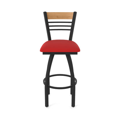25" Swivel Counter Stool, Black Wrinkle Finish, Medium Back, Canter Red Seat