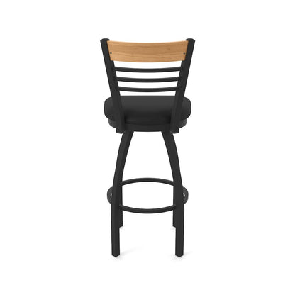 25" Swivel Counter Stool, Black Wrinkle Finish, Medium Back, Black Vinyl Seat