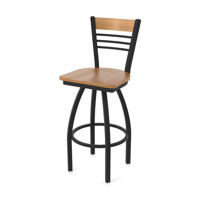 25" Swivel Counter Stool, Black Wrinkle Finish, Medium Back, Medium Maple Seat