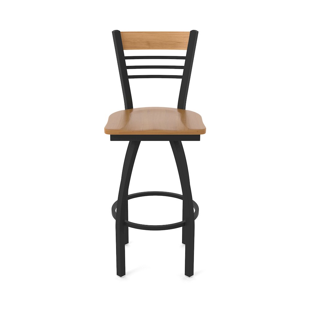 25" Swivel Counter Stool, Black Wrinkle Finish, Medium Back, Medium Maple Seat