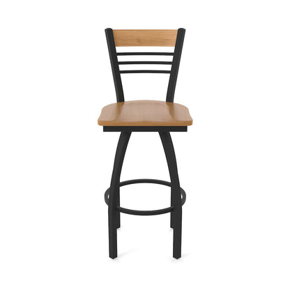 25" Swivel Counter Stool, Black Wrinkle Finish, Medium Back, Medium Maple Seat