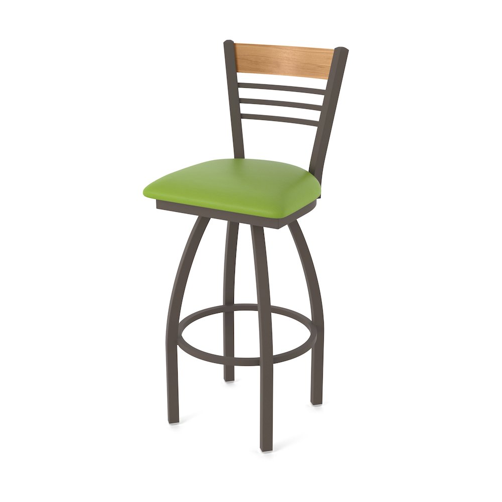 25" Swivel Counter Stool, Bronze Finish, Medium Back, Canter Kiwi Green Seat