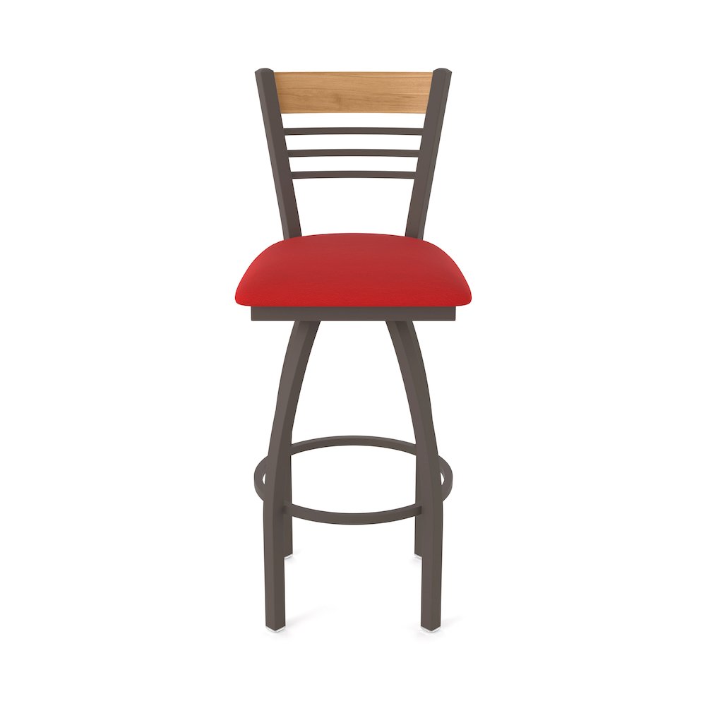 25" Swivel Counter Stool, Bronze Finish, Medium Back, Canter Red Seat