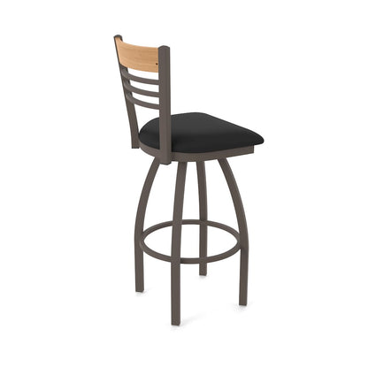 25" Swivel Counter Stool, Bronze Finish, Medium Back, Black Vinyl Seat
