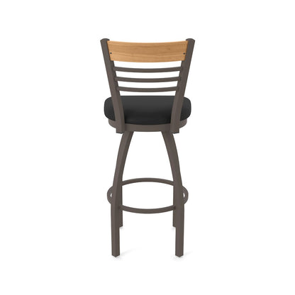 25" Swivel Counter Stool, Bronze Finish, Medium Back, Black Vinyl Seat