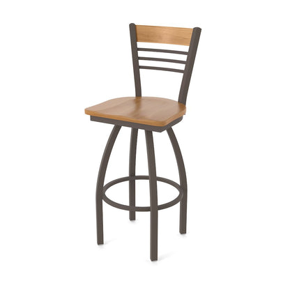 25" Swivel Counter Stool, Bronze Finish, Medium Back, Medium Maple Seat