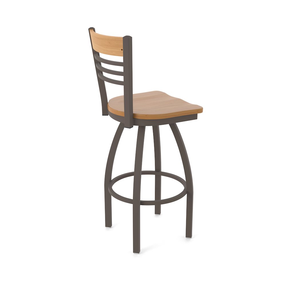 25" Swivel Counter Stool, Bronze Finish, Medium Back, Medium Maple Seat