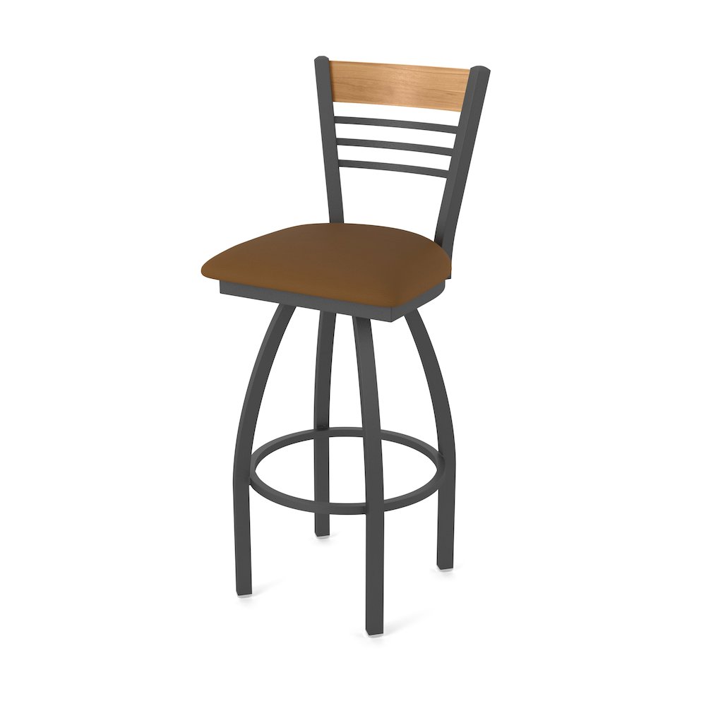 25" Swivel Counter Stool, Pewter Finish, Medium Back, Canter Thatch Seat