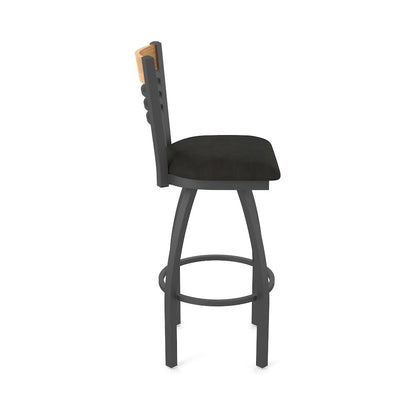 25" Swivel Counter Stool, Pewter Finish, Medium Back, Canter Espresso Seat