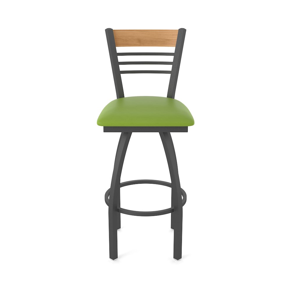25" Swivel Counter Stool, Pewter Finish, Medium Back, Canter Kiwi Green Seat