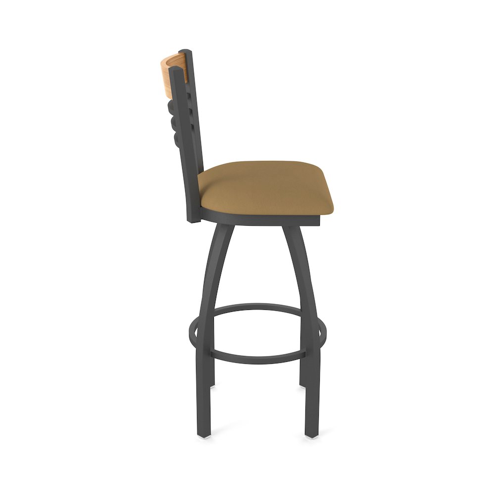 25" Swivel Counter Stool, Pewter Finish, Medium Back, Canter Saddle Seat