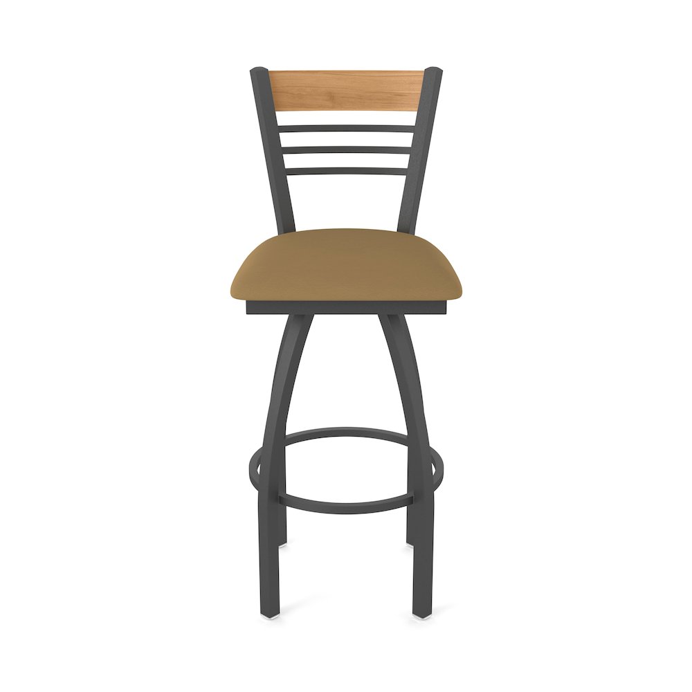25" Swivel Counter Stool, Pewter Finish, Medium Back, Canter Saddle Seat