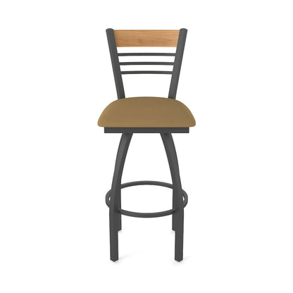 25" Swivel Counter Stool, Pewter Finish, Medium Back, Canter Saddle Seat