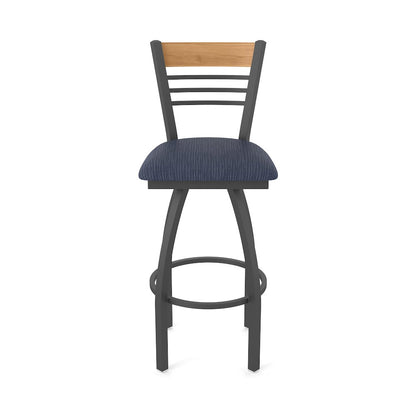 25" Swivel Counter Stool, Pewter Finish, Medium Back, Graph Anchor Seat