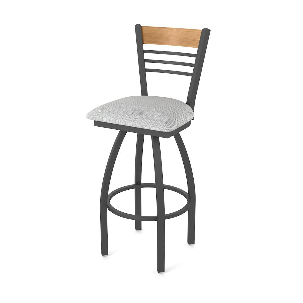 25" Swivel Counter Stool, Pewter Finish, Medium Back, Graph Alpine Seat