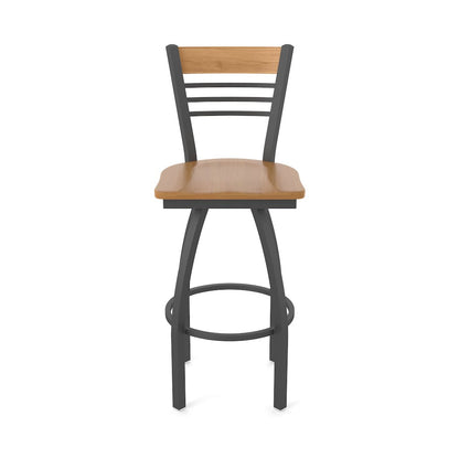 25" Swivel Counter Stool, Pewter Finish, Medium Back, Medium Maple Seat