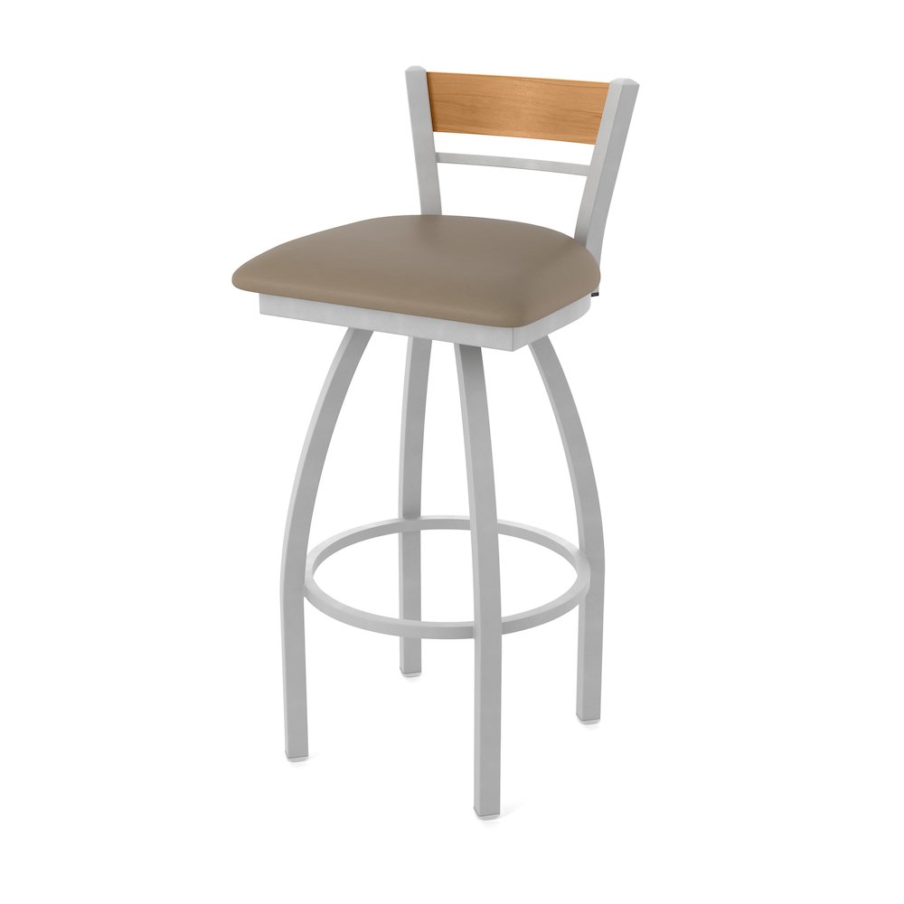 25" Swivel Counter Stool, Anodized Nickel Finish, Medium Back, Canter Earth Seat