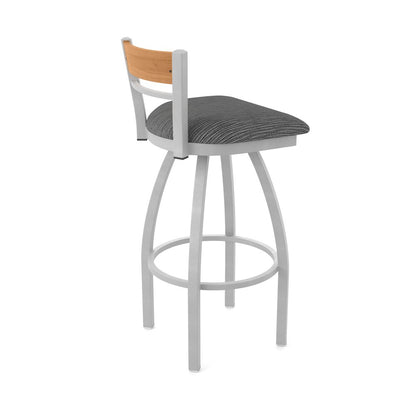 25" Swivel Counter Stool, Anodized Nickel Finish, Medium Back, Graph Coal Seat